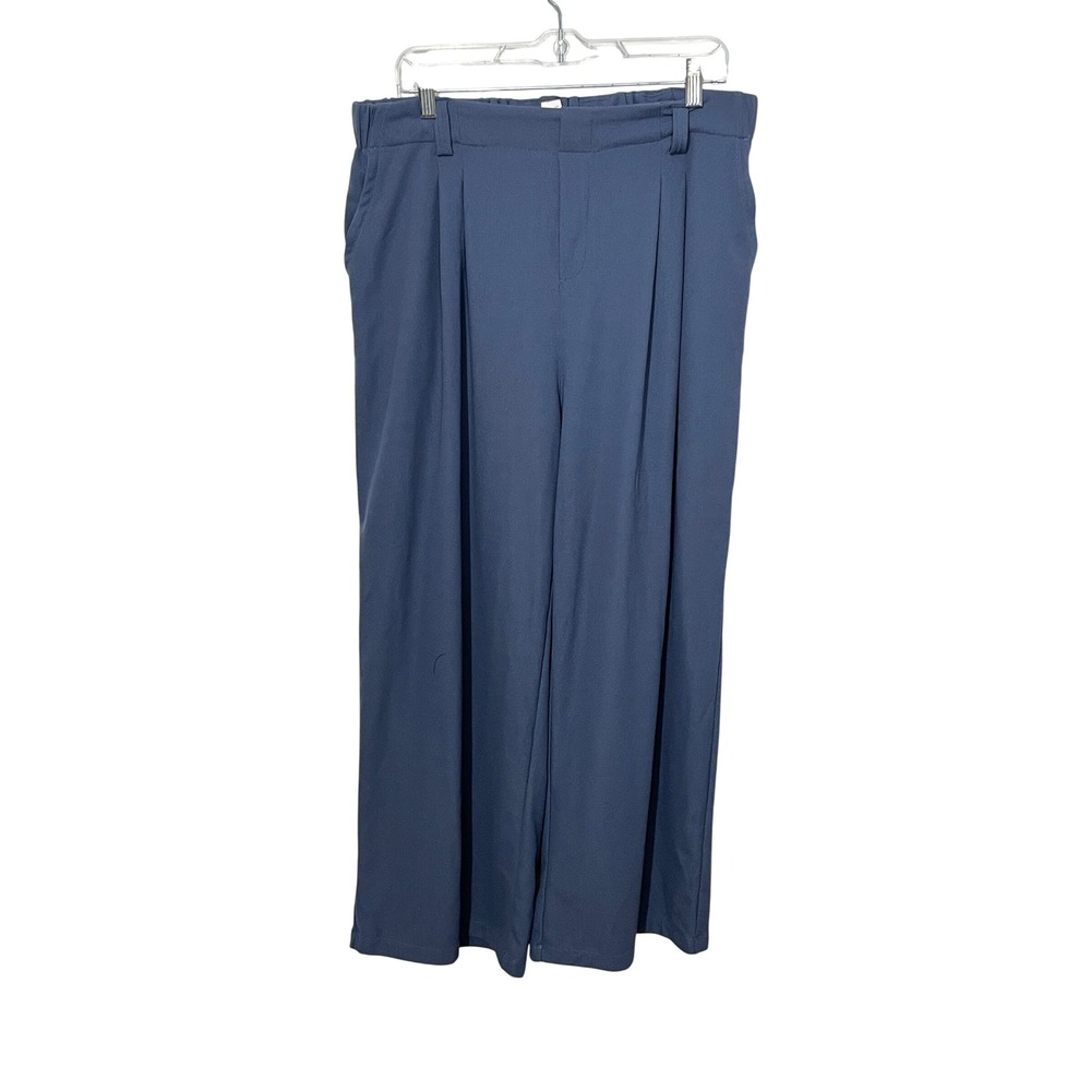 Halara Wide Leg Trouser Women XL Blue Gray Pleated High Waist Stretch Workwear
